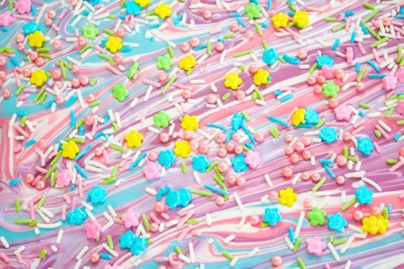 Sprinkles added on the swirled candy melts | CatchMyParty.com