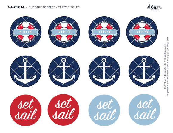 Free nautical birthday and baby shower cupcake topper printables