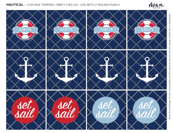 Free nautical birthday and baby shower cupcake topper printables