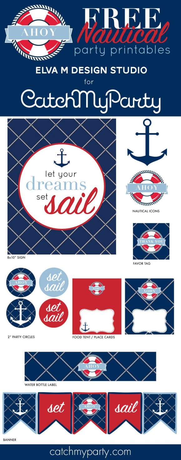 Free nautical birthday and baby shower party printables | CatchMyParty.com