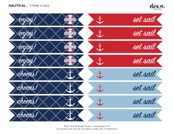 Free nautical birthday and baby shower printable straw flags