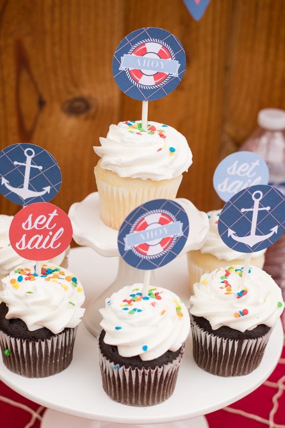 Free nautical birthday and baby shower party printables - Nautical Cupcake Toppers