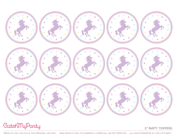 Free Unicorn Party Printables - 2" cupcake toppers | CatchMyParty.com