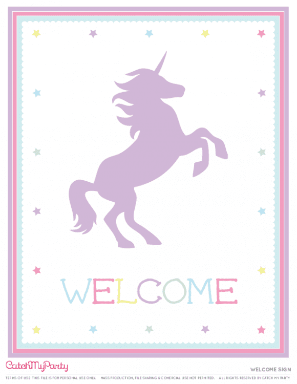 Free Unicorn Party Printables - Welcome sign | CatchMyParty.com