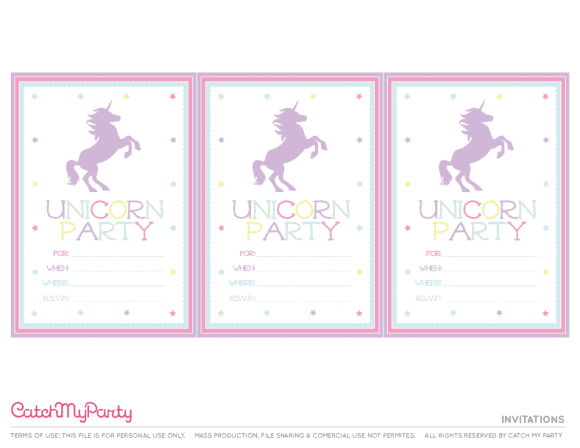 Free Unicorn Printables - Invitations | CatchMyParty.com