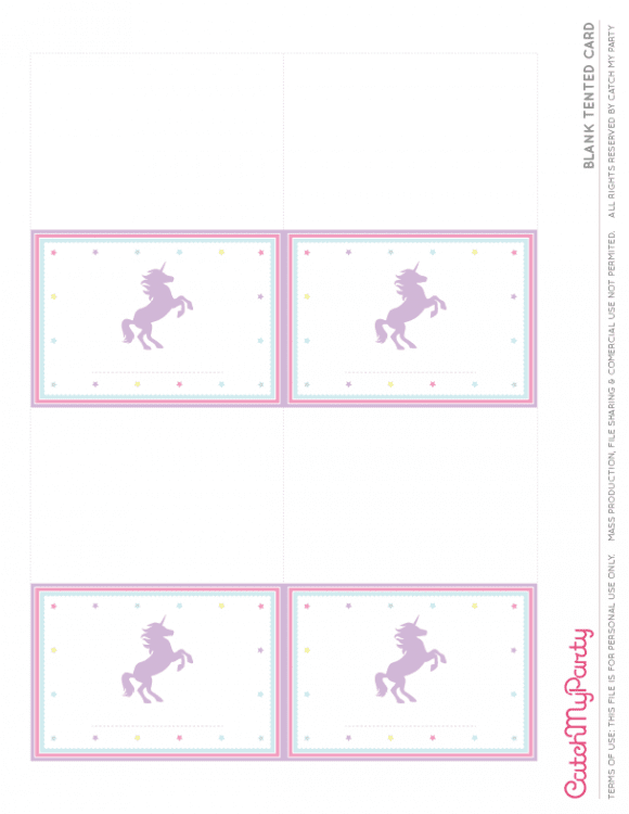 Free Unicorn Party Printables - Blank Tented Cards | CatchMyParty.com