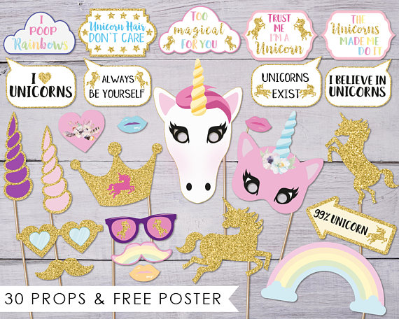 Unicorn Photo Booth Props | CatchMyParty.com