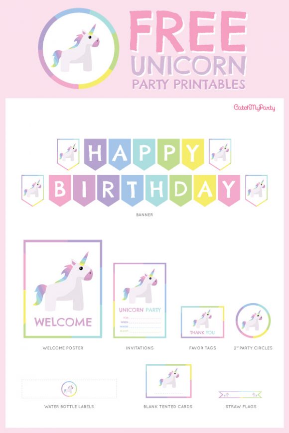 Free Unicorn birthday party Printables for young girls | CatchMyParty.com