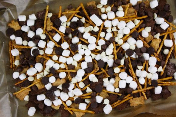 Layered with Marshmallows, Pretzels, and Triple Choco Chips | CatchMyParty.com