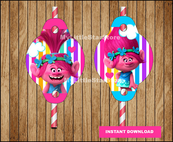 Trolls Straw Tags | CatchMyParty.com