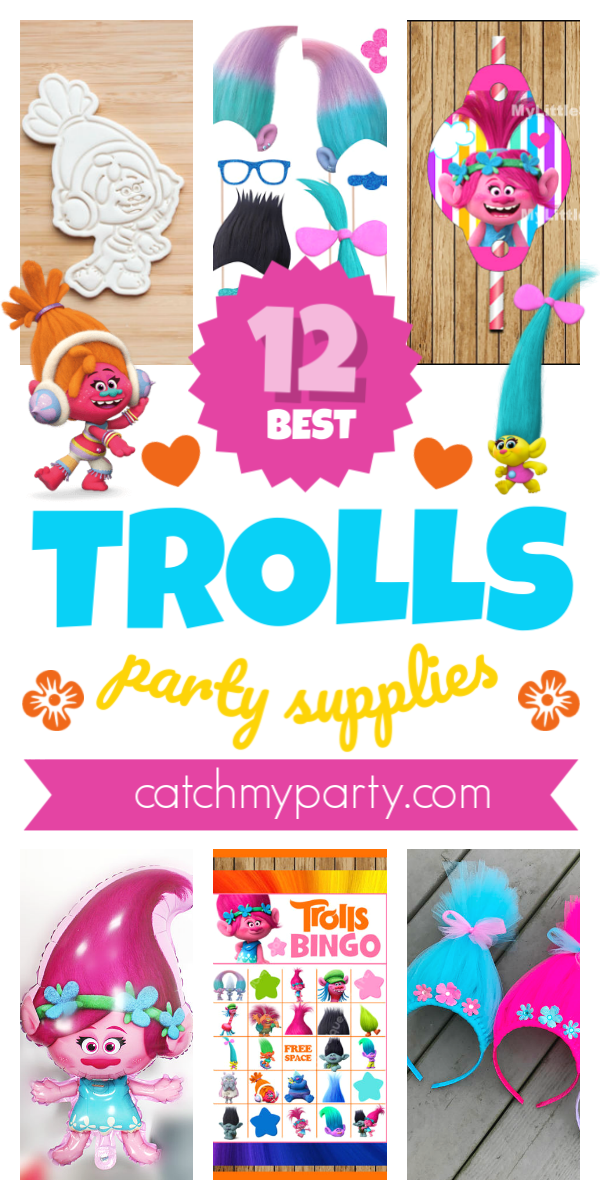Collage of 12 Fun Trolls Party Supplies