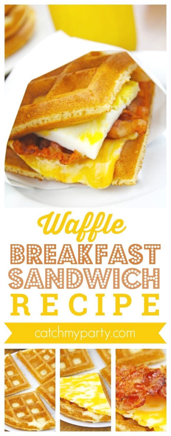 Waffle Breakfast Sandwich Recipe -- perfect sandwich to feed your kids for back-to-school | CatchMyParty.com
