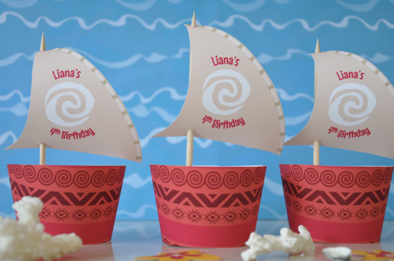Moana Cupcake Liners and Sail Toppers | CatchMyParty.com