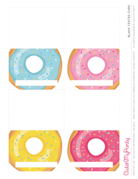 Free Donut Party Printables - Blank Tented Cards | CatchMyParty.com