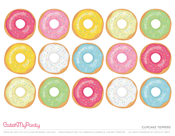 Free Donut Party Printables - Cupcake Toppers | CatchMyParty.com
