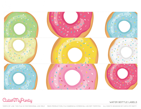 Free Donut Party Printables - Water Bottle Labels | CatchMyParty.com