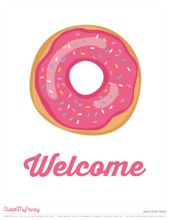 Free Donut Party Printables - Welcome sign | CatchMyParty.com