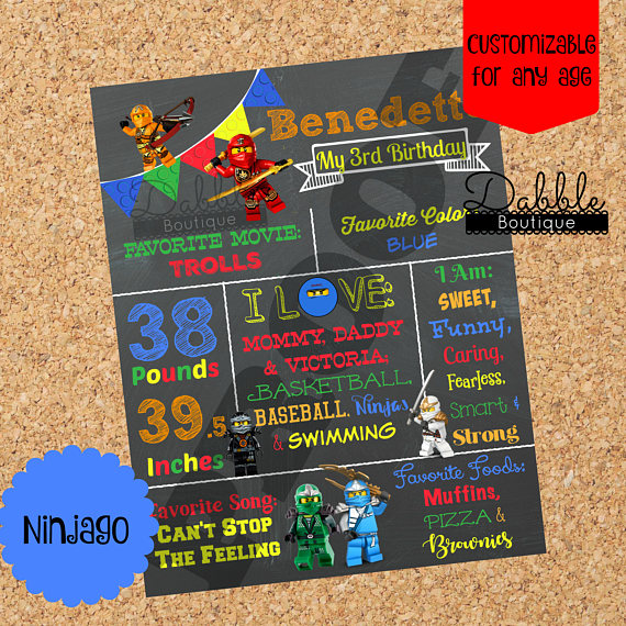 Lego Ninjago chalkboard birthday poster | CatchMyParty.com