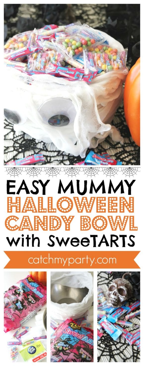 Easy Mummy Halloween Candy Bowl | CatchMyParty.com