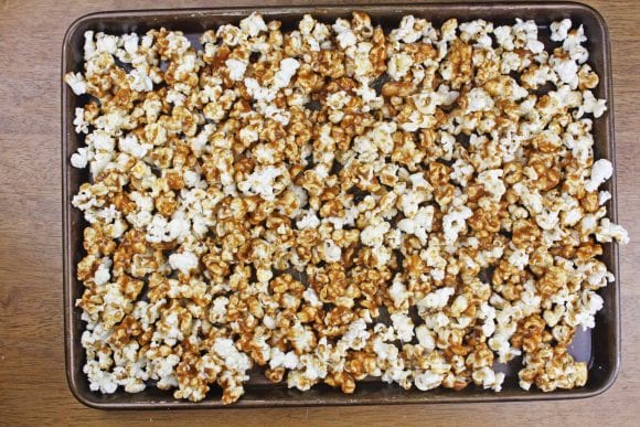 Caramel poured over the popcorn | CatchMyParty.com