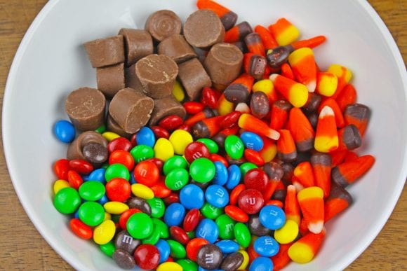 MnM's, candy corn and rolos for the toppings | CatchMyParty.com