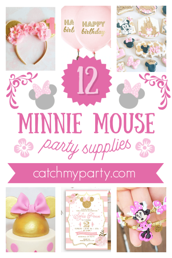 Collage of 12 wonderful Minnie Mouse party supplies