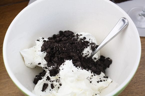 Combined cool whip and crushed Oreo cookies | CatchMyParty.com
