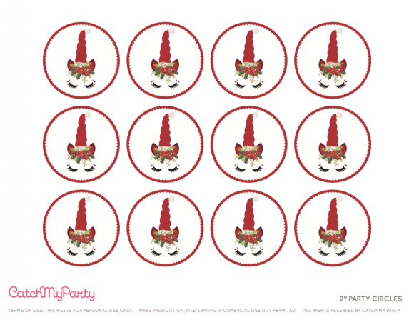Free Unicorn Christmas Party Printables - Cupcake Toppers | CatchMyParty.com