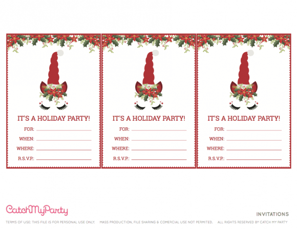 Free Unicorn Christmas Party Printables - Invitations | CatchMyParty.com - Invitations | CatchMyParty.com