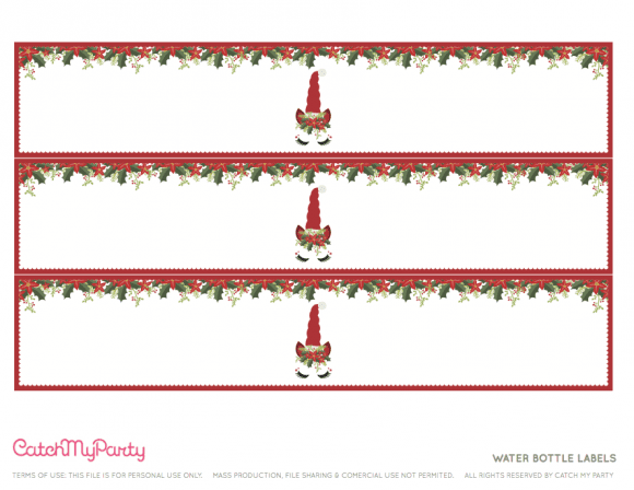 Free Unicorn Christmas Party Printables - Water Bottle Labels | CatchMyParty.com