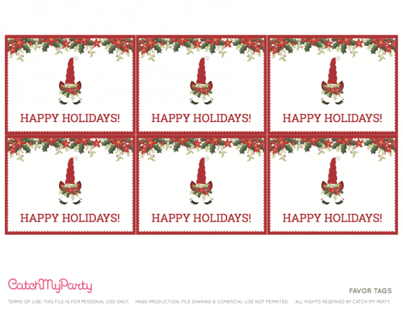 Free Unicorn Christmas Party Printables - Favor Tags | CatchMyParty.com