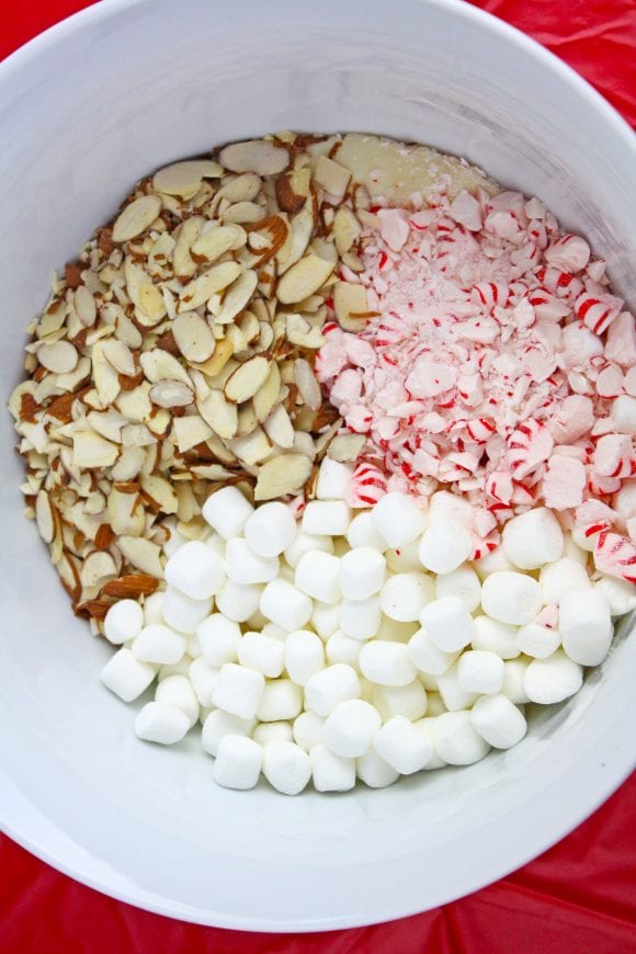 old in vanilla extract, mini marshmallows, almonds, and crushed peppermint candies | CatchMyParty.com