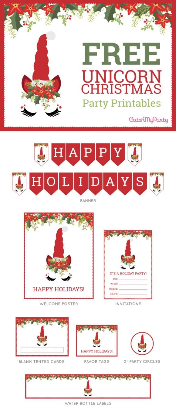 FREE Unicorn Christmas Party Printables | CatchMyParty.com