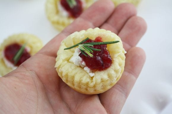 Top each shell with fresh or canned cranberry sauce and a sprig of rosemary | CatchMyParty.com