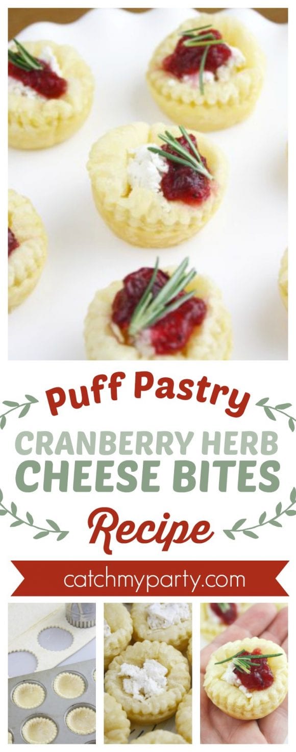 Puff Pastry Cranberry Herb Cheese Bites Recipe | CatchMyParty.com