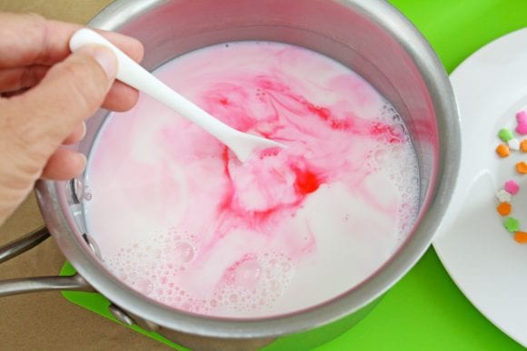 Add small drops of food coloring to the steamed milk | CatchMyParty.com
