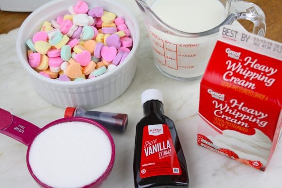 Ingredients for Conversation Hearts Ice Cream | CatchMyParty.com