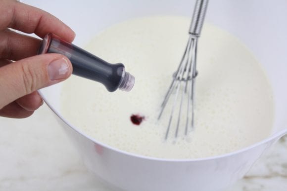 Add Vanilla and Red Food Coloring to the mixture | CatchMyParty.com