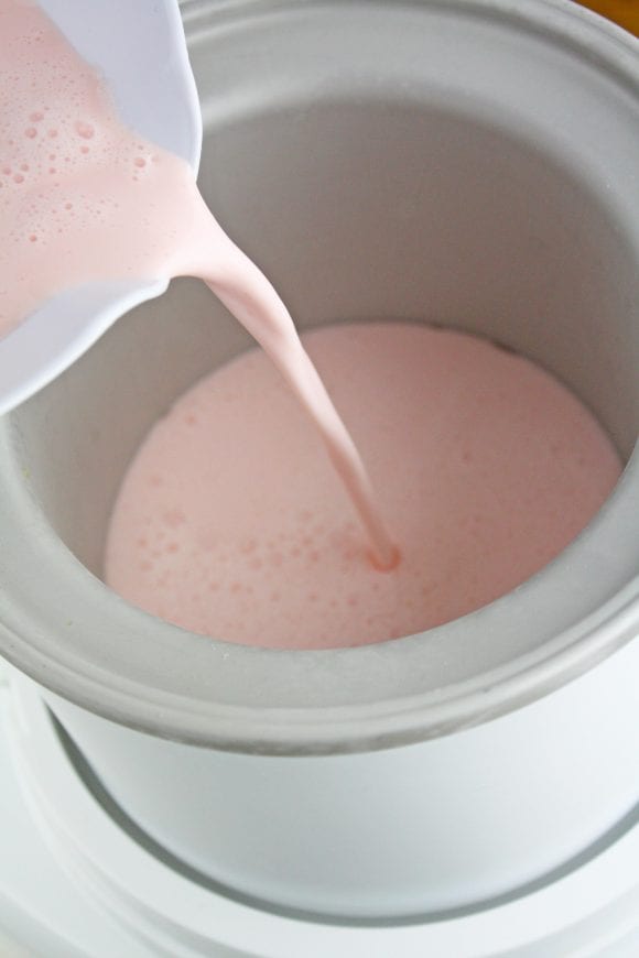 Pour the mixture in the ice cream maker | CatchMyParty.com