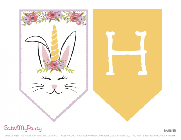 Free Easter Bunny Unicorn Party Printables - Banner | CatchMyParty.com