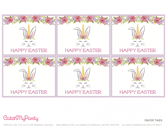 Free Easter Bunny Unicorn Party Printables - Favor Tags | CatchMyParty.com