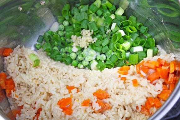 Saute green onions and peas | CatchMyParty.com