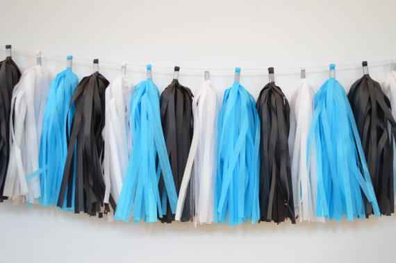 Blue, Black and White Tassel Garland | CatchMyParty.com