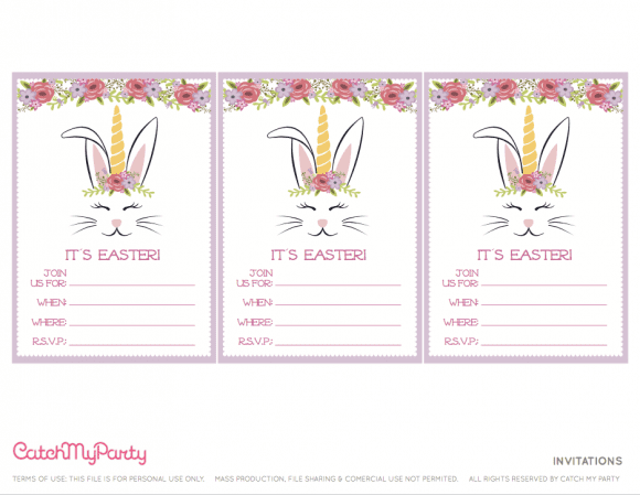 Free Easter Bunny Unicorn Party Printables - Invitations | CatchMyParty.com - Invitations | CatchMyParty.com