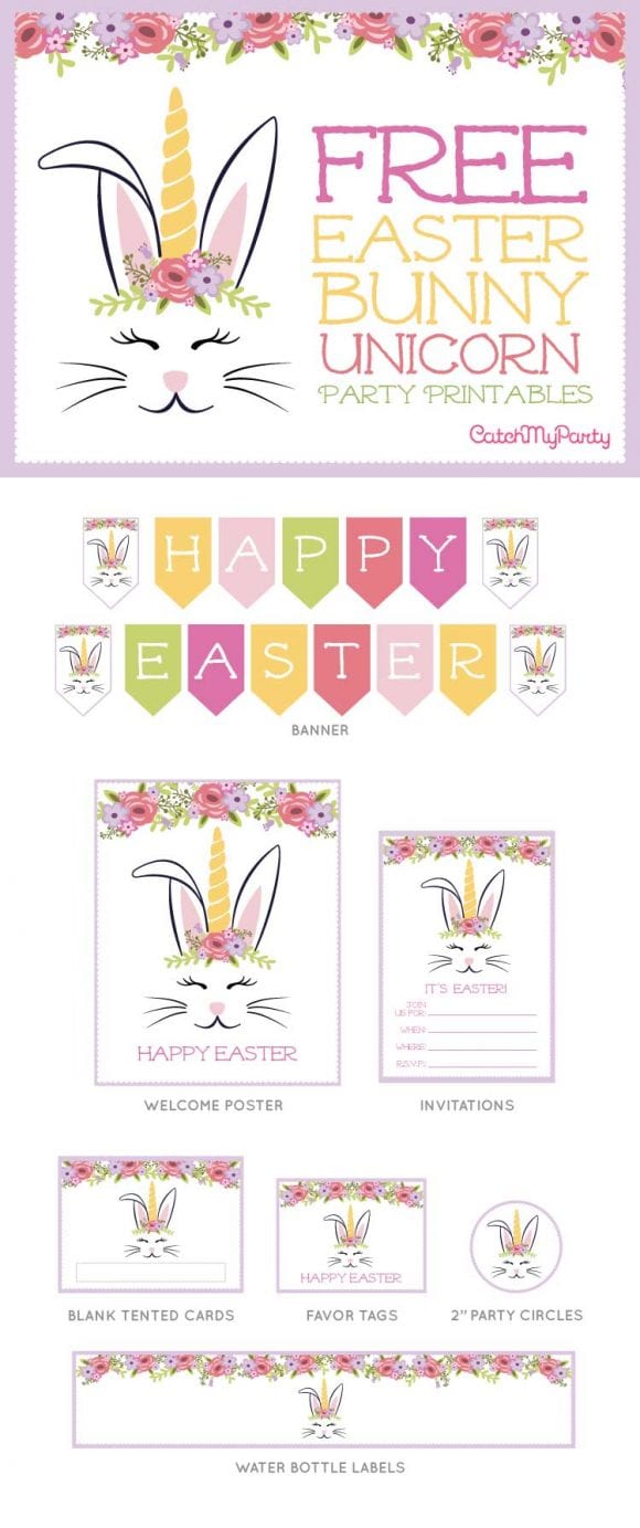 Free Easter Bunny Unicorn Party Printables | CatchMyParty.com