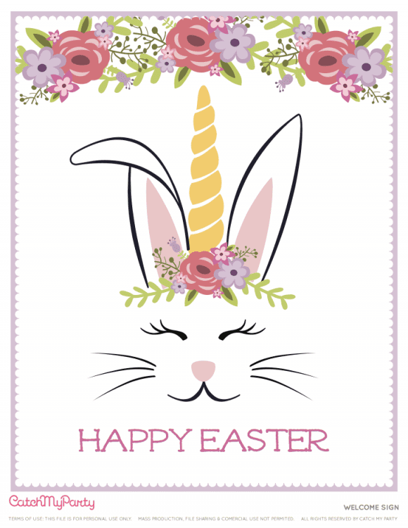 Free Easter Bunny Unicorn Party Printables - Welcome Sign | CatchMyParty.com