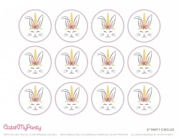 Free Easter Bunny Unicorn Party Printables - Cupcake Toppers | CatchMyParty.com