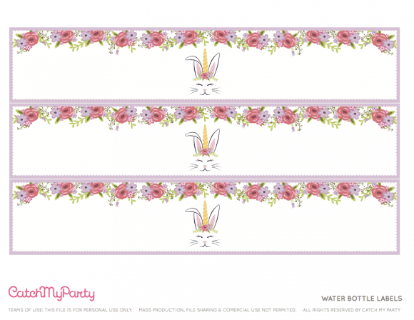 Free Easter Bunny Unicorn Party Printables - Water Bottle Labels | CatchMyParty.com