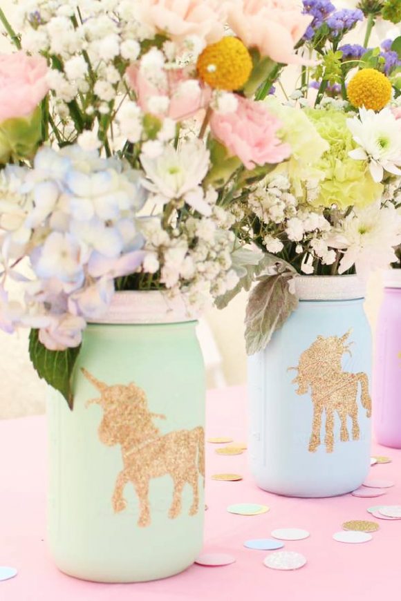 Unicorn Mason Jar Vases