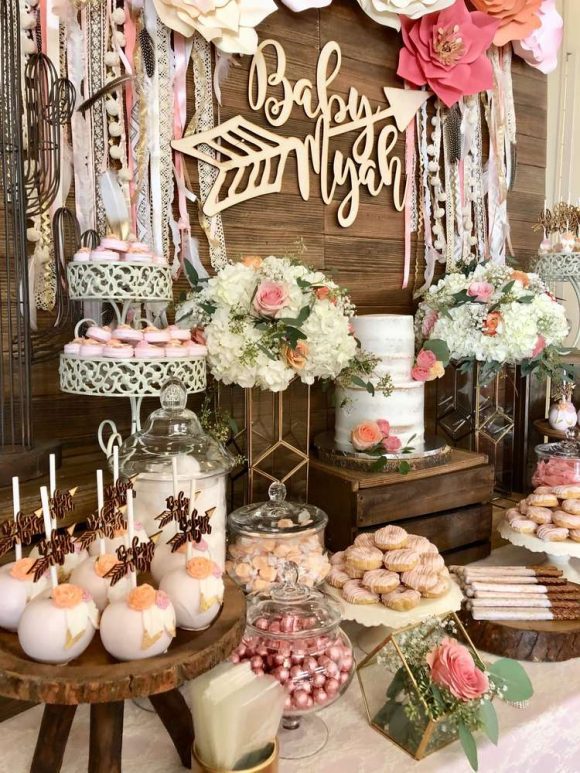 Boho Chic themed Baby Shower | CatchMyParty.com Boho Chic themed Baby Shower